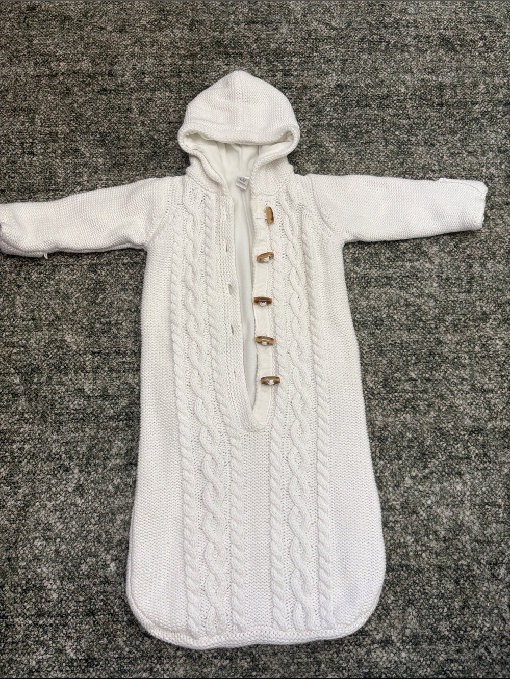 Cream Hooded Cable Knit Baby Bunting